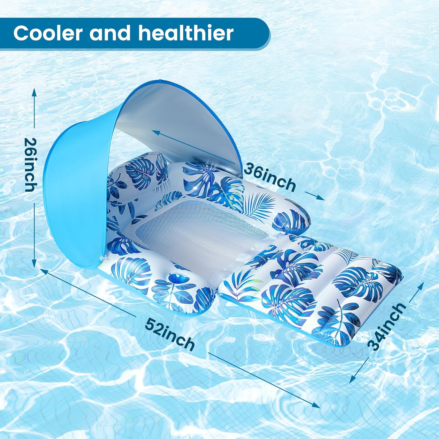 2pk Inflatable Pool Lounger Float with Adjustable Canopy – Adult Pool Chair with Cup Holders