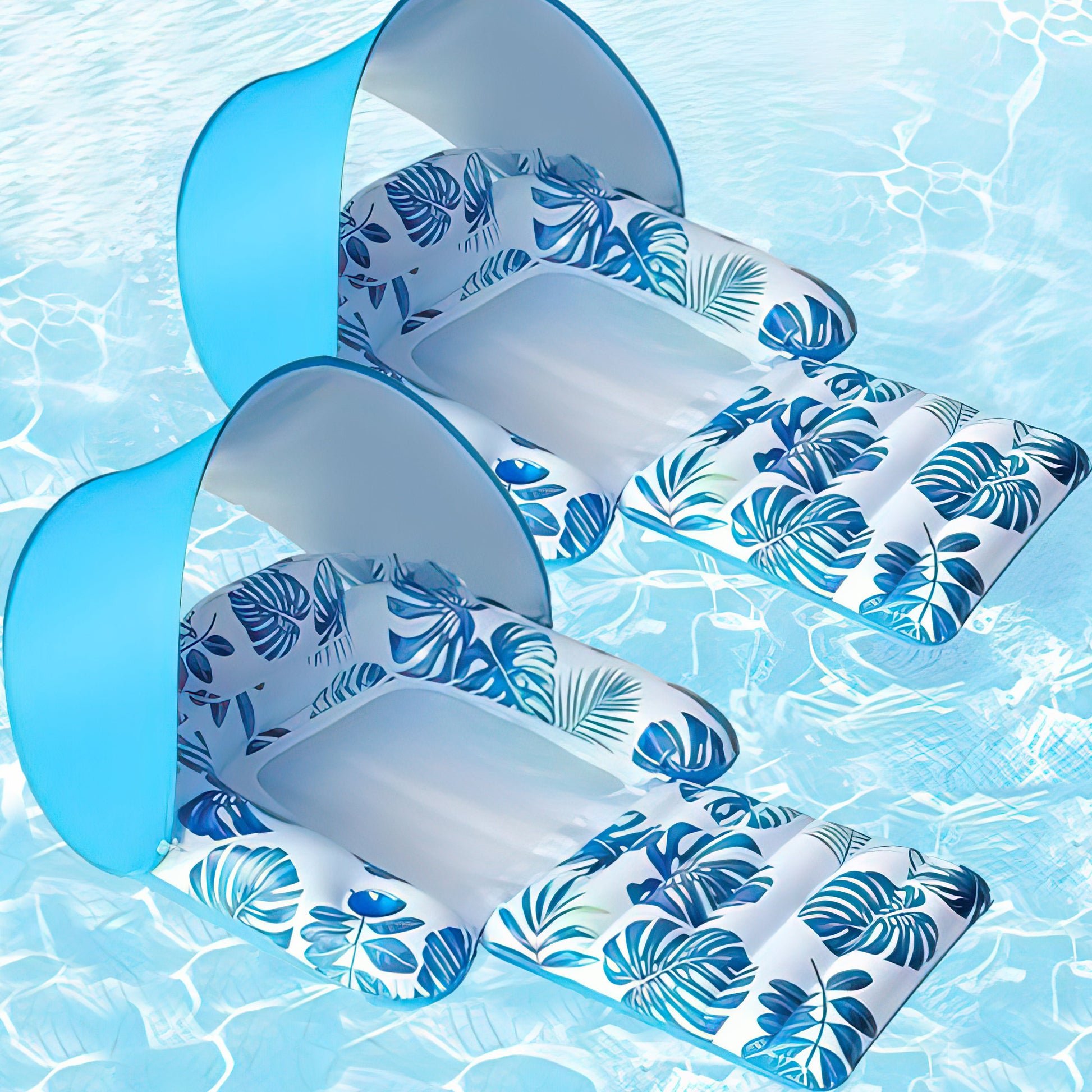 2pk Inflatable Pool Lounger Float with Adjustable Canopy – Adult Pool Chair with Cup Holders