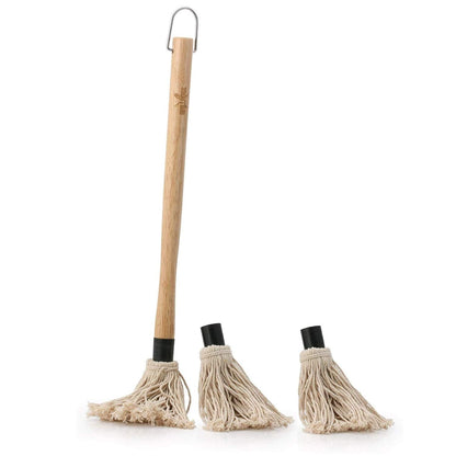 GRILLHOGS 18-Inch BBQ Basting Mop – Wooden Handle + 3 Mop Heads