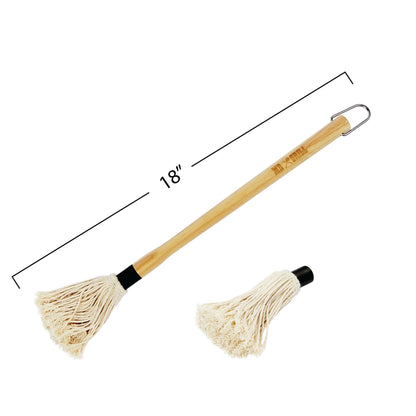 GRILLHOGS 18-Inch BBQ Basting Mop – Wooden Handle + 3 Mop Heads