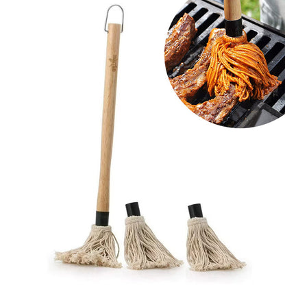 GRILLHOGS 18-Inch BBQ Basting Mop – Wooden Handle + 3 Mop Heads