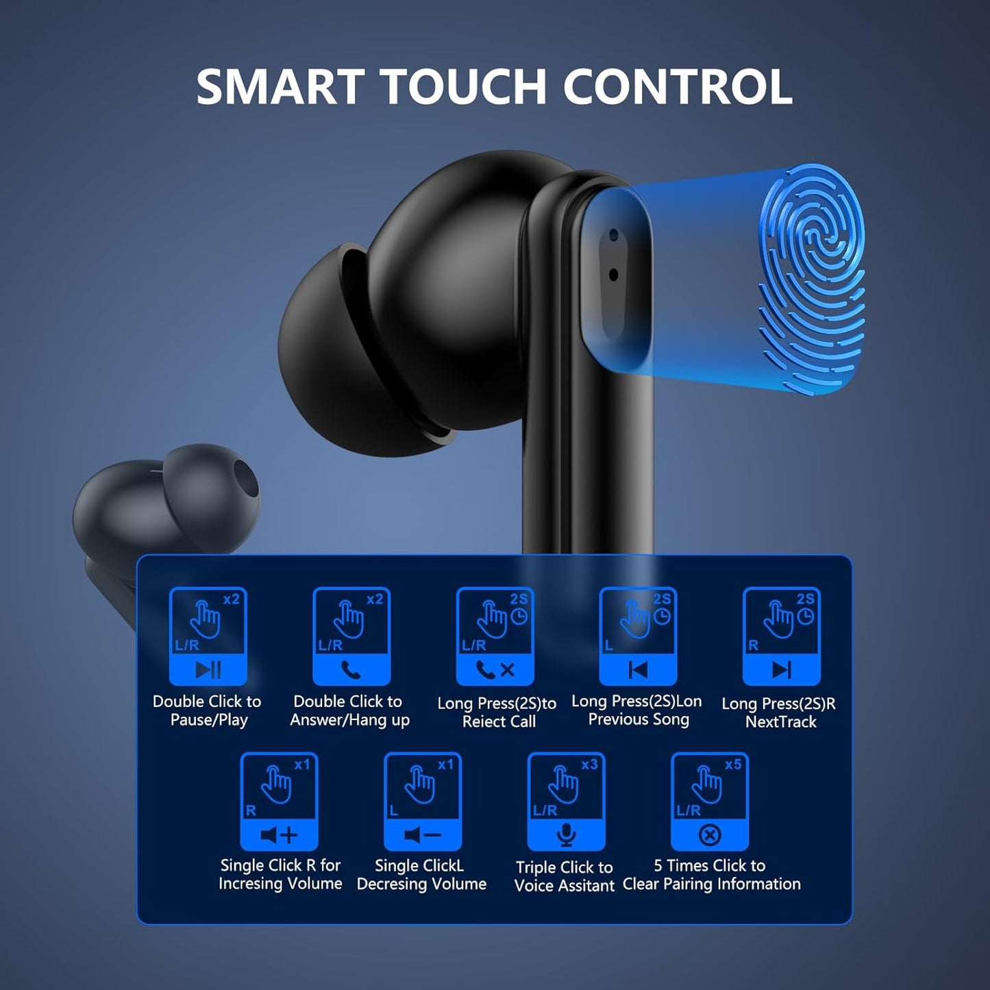 Bluetooth 5.4 Wireless Earbuds – 42H Playtime, LED Display, Touch Control