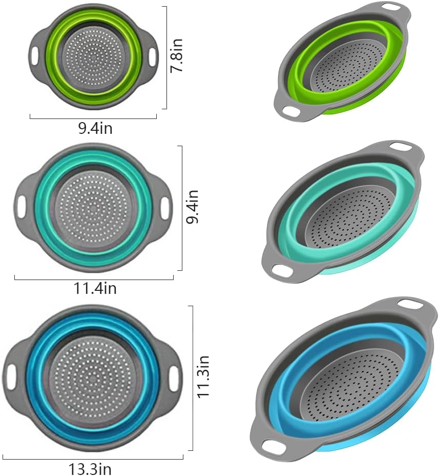 3pk Collapsible Colander Set with Handles - Space Saving Strainers