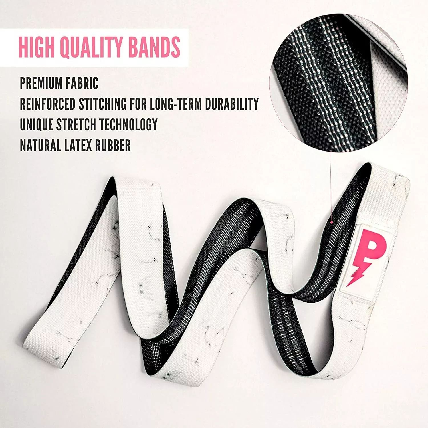 84" Premium Non-Slip Long Resistance Band – White Marble, With Carrying Pouch