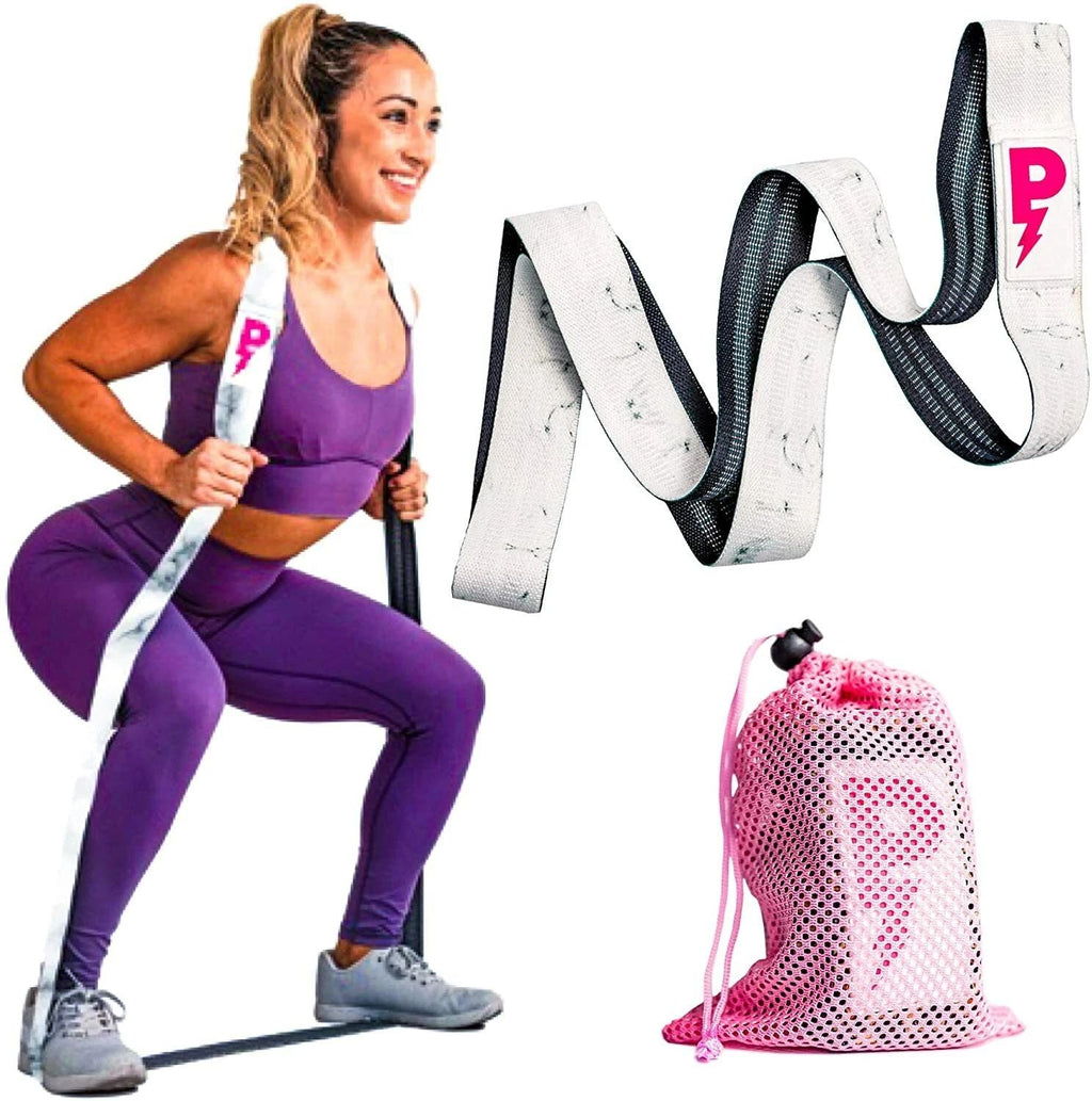 84" Premium Non-Slip Long Resistance Band – White Marble, With Carrying Pouch