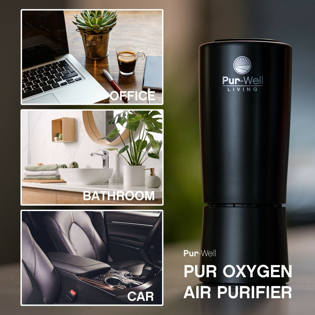 Pur Oxygen Travel Car Air Purifier – HEPA Coconut Charcoal Filter, Ionizer & Odor Eliminator