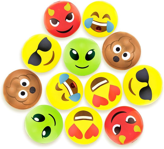 Emoji Beach Balls 12-Pack – 12" Inflatable Vinyl Toys for Pool, Beach, Party Favors