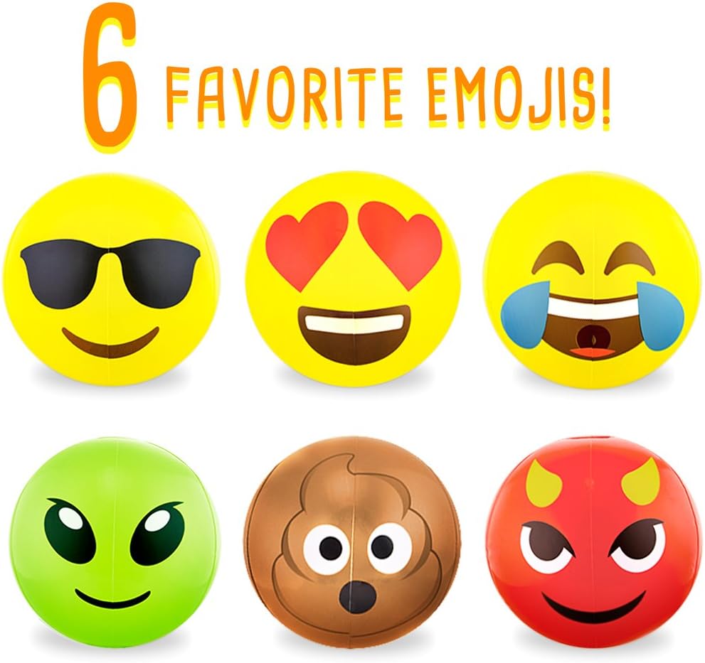 Emoji Beach Balls 12-Pack – 12" Inflatable Vinyl Toys for Pool, Beach, Party Favors