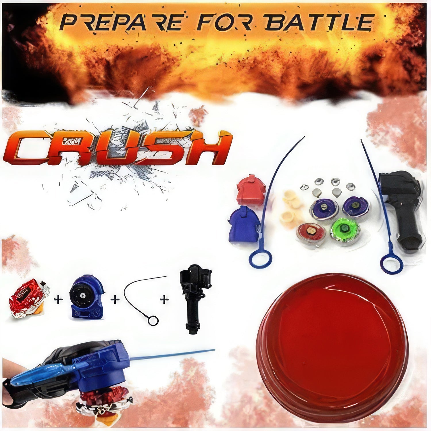 Crush Battling Tops Set – 4 Spinning Tops + Launchers,  High-Speed Metal Battle Game