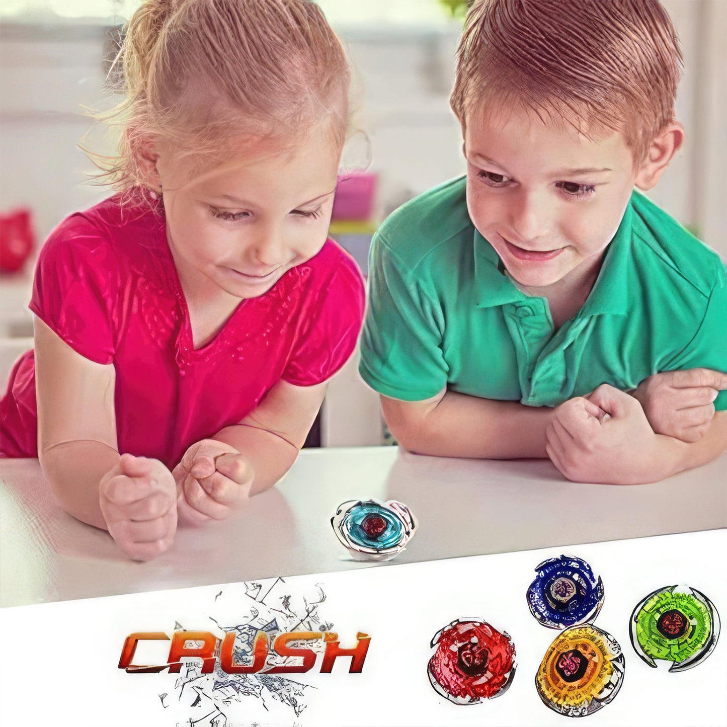 Crush Battling Tops Set – 4 Spinning Tops + Launchers,  High-Speed Metal Battle Game