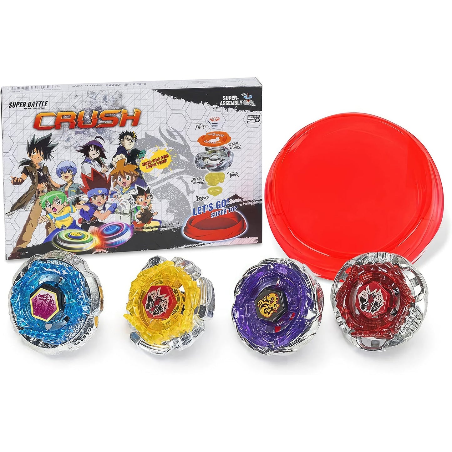 Crush Battling Tops Set – 4 Spinning Tops + Launchers,  High-Speed Metal Battle Game