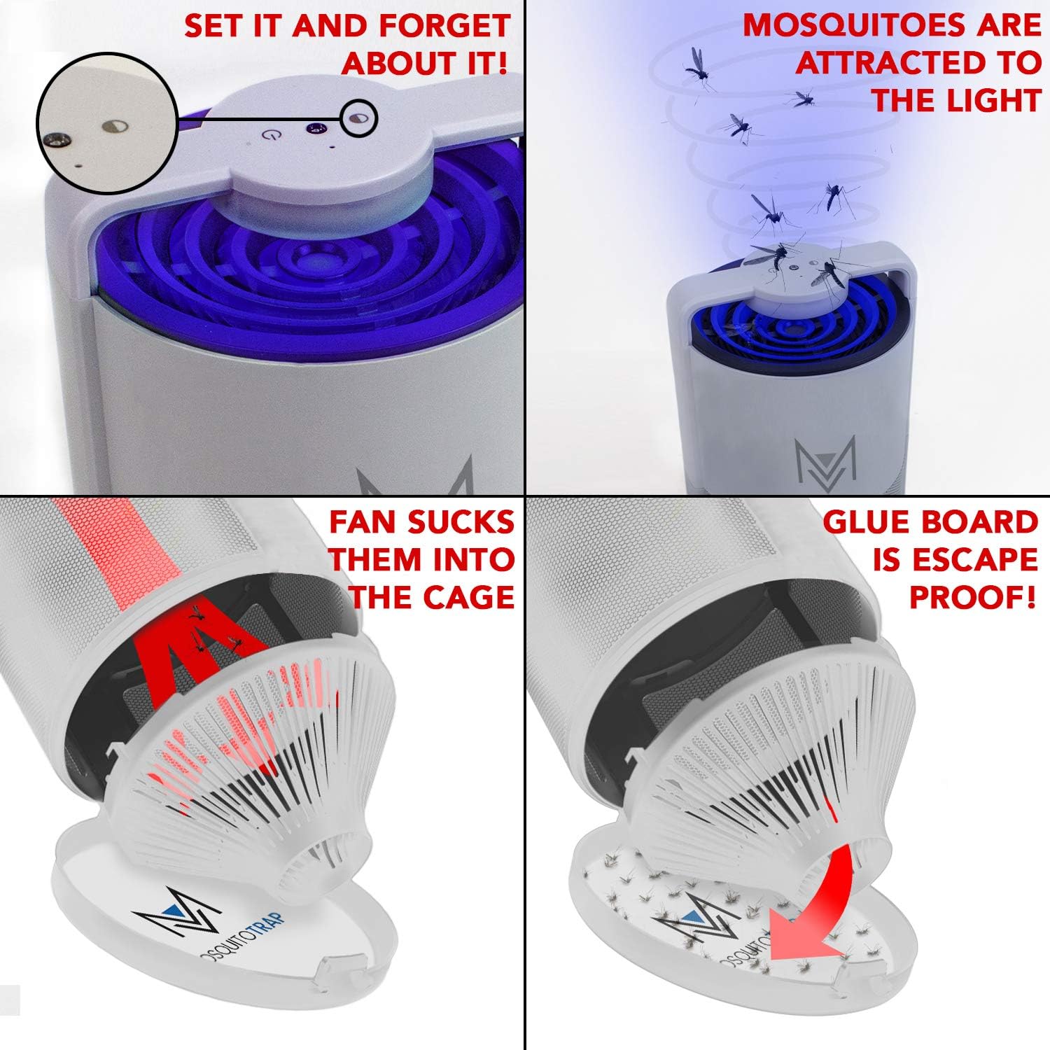 MosquitoTrap™ Indoor Insect Trap – LED UV Light Mosquito Killer – Non-Toxic, Baby & Pet Safe – Includes 6 Glue Boards – Gray