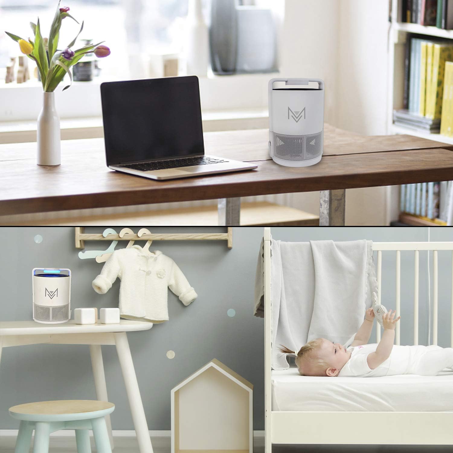 MosquitoTrap™ Indoor Insect Trap – LED UV Light Mosquito Killer – Non-Toxic, Baby & Pet Safe – Includes 6 Glue Boards – Gray