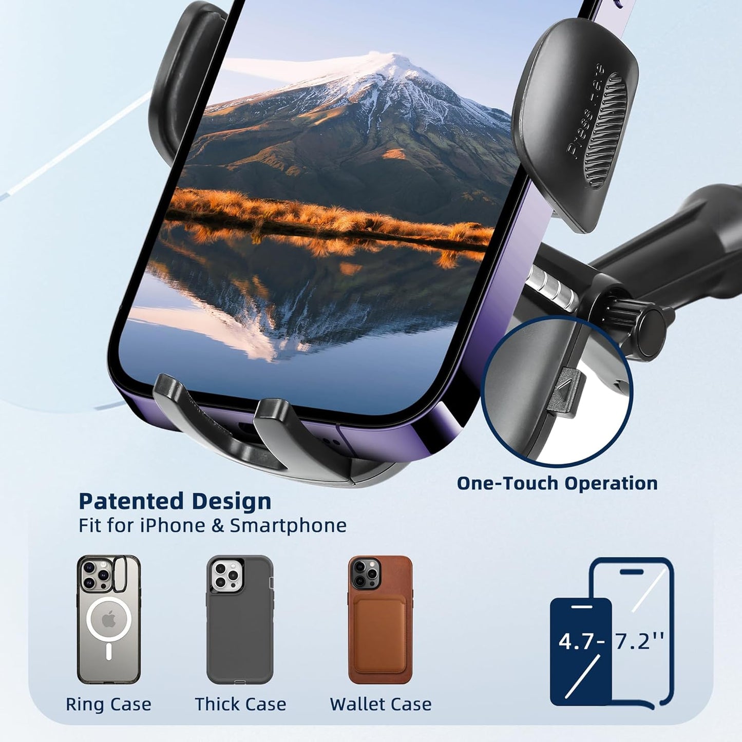 Universal Car Phone Holder – Adjustable Suction Mount for 4"–7.2" Devices
