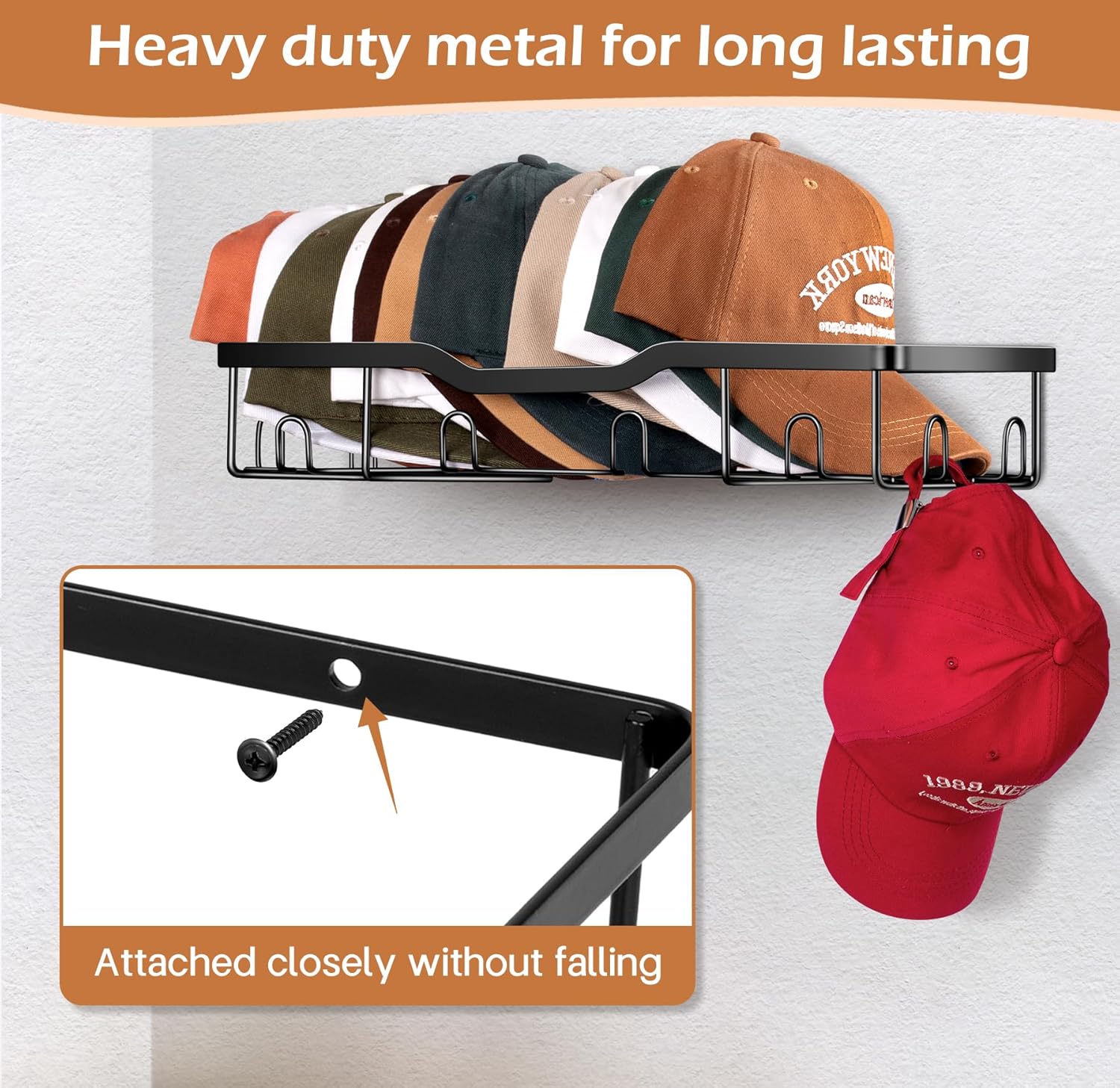 2pk Wall-Mounted Hat Organizer – Sturdy Metal Cap Rack for 40+ Hats