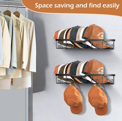 2pk Wall-Mounted Hat Organizer – Sturdy Metal Cap Rack for 40+ Hats