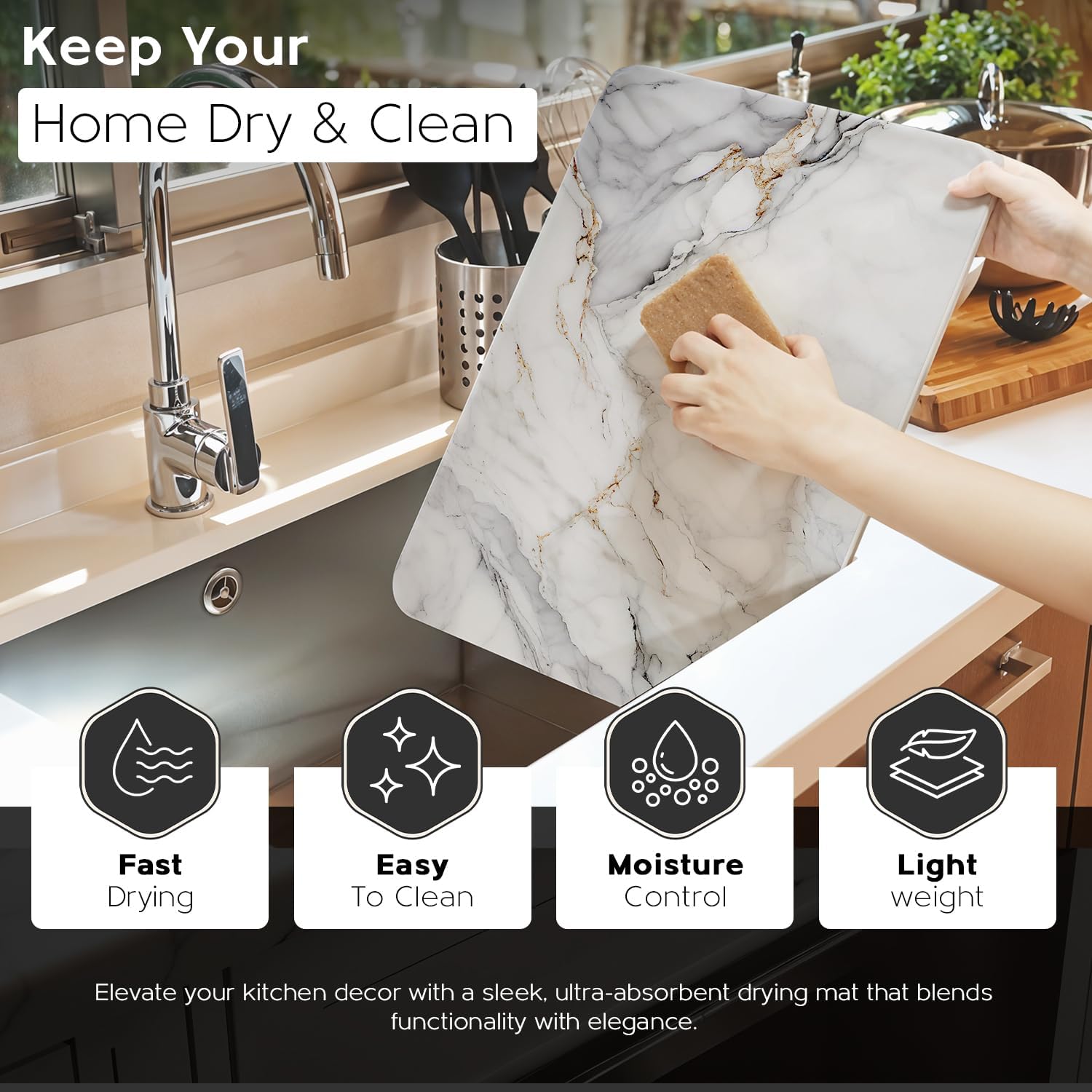 2pk Ari & Jay Stone Dish Drying Mats – Fast-Drying Kitchen Trays with Marble Finish