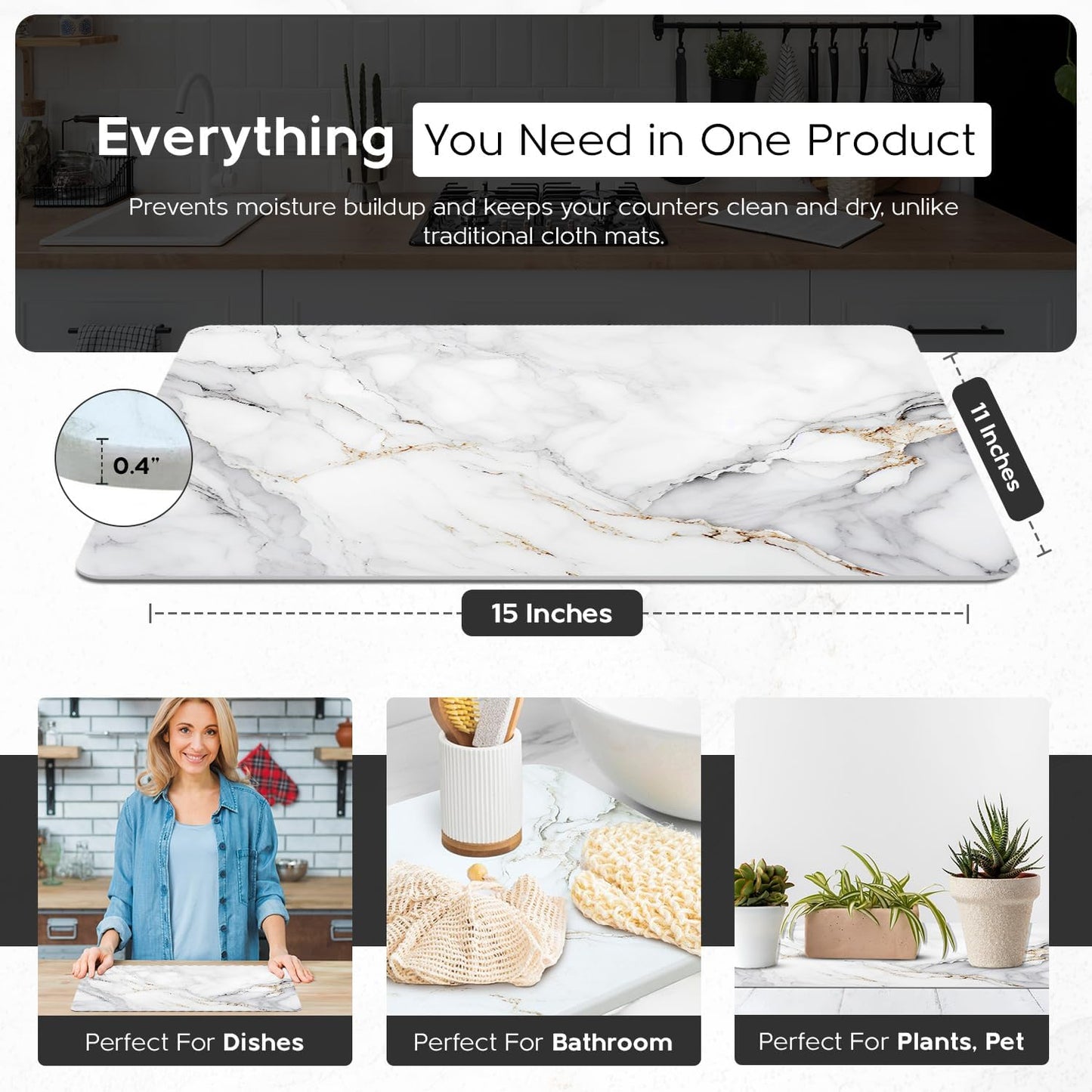 2pk Ari & Jay Stone Dish Drying Mats – Fast-Drying Kitchen Trays with Marble Finish