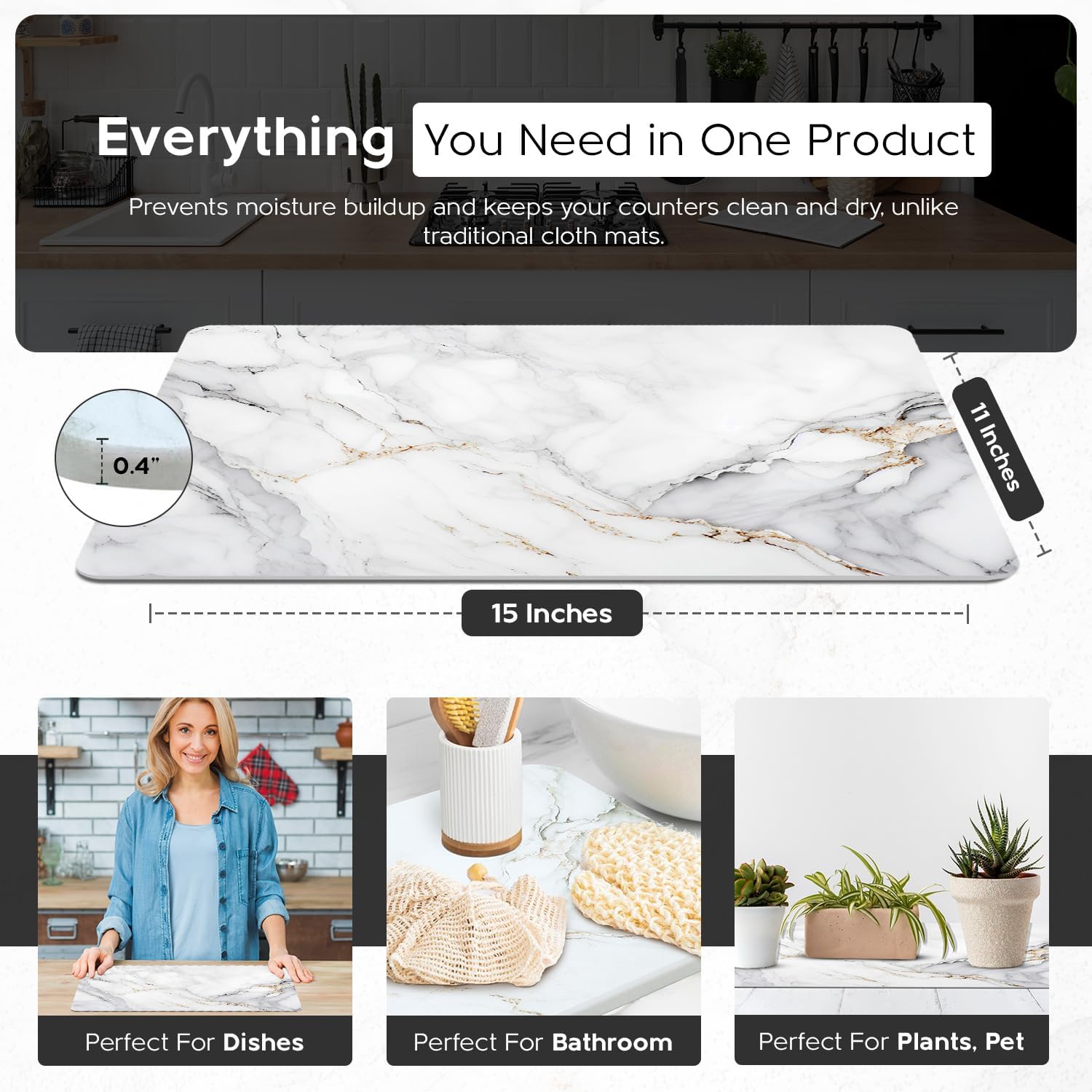 2pk Ari & Jay Stone Dish Drying Mats – Fast-Drying Kitchen Trays with Marble Finish