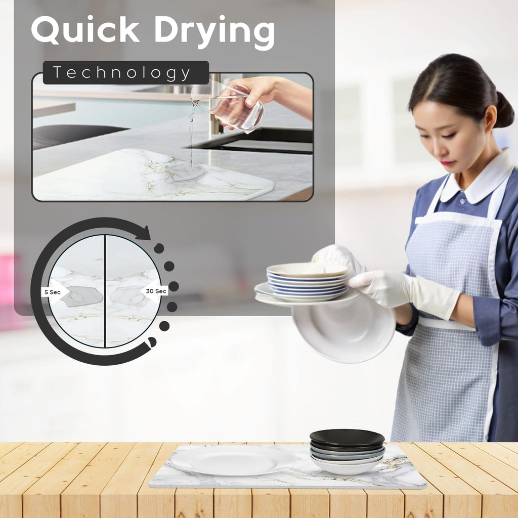 2pk Ari & Jay Stone Dish Drying Mats – Fast-Drying Kitchen Trays with Marble Finish