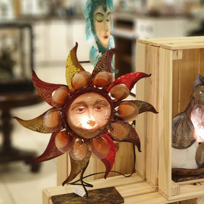 Handmade Celtic Sun Lamp – Capiz Shell & Metal Accent Light