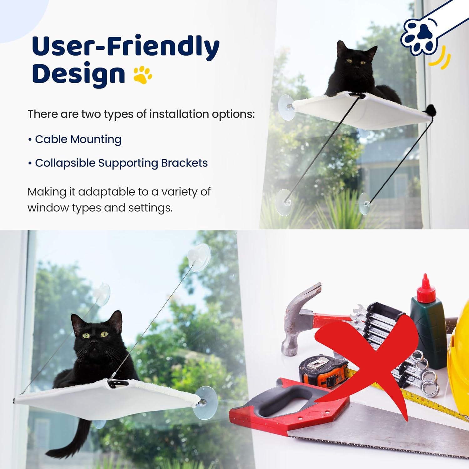 2-in-1 Collapsible Cat Window Hammock – Holds Up to 40 lbs