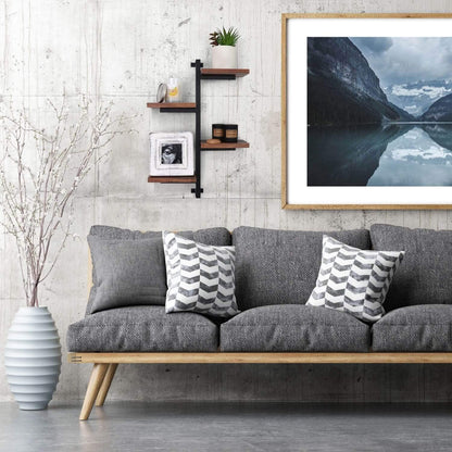 Rustic 4-Arm Floating Wall Shelf – Space-Saving Decorative Shelving with Metal Brackets