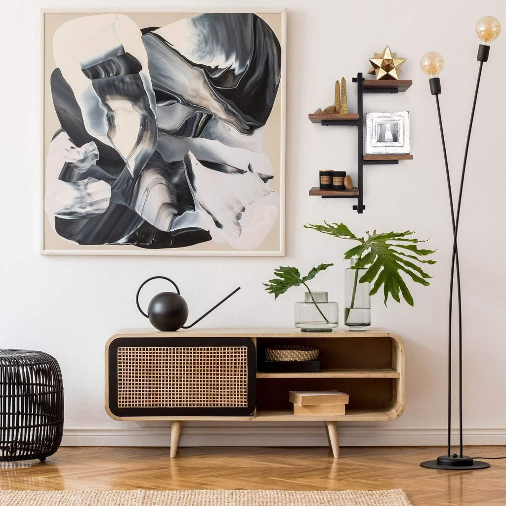 Rustic 4-Arm Floating Wall Shelf – Space-Saving Decorative Shelving with Metal Brackets