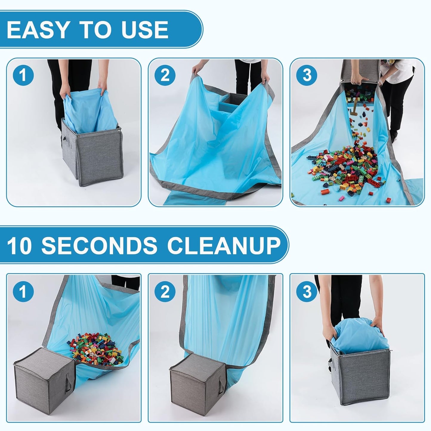 10 Seconds Cleanup Toy Storage Bin with Attached Play Mat – Extra Large Organizer Cube