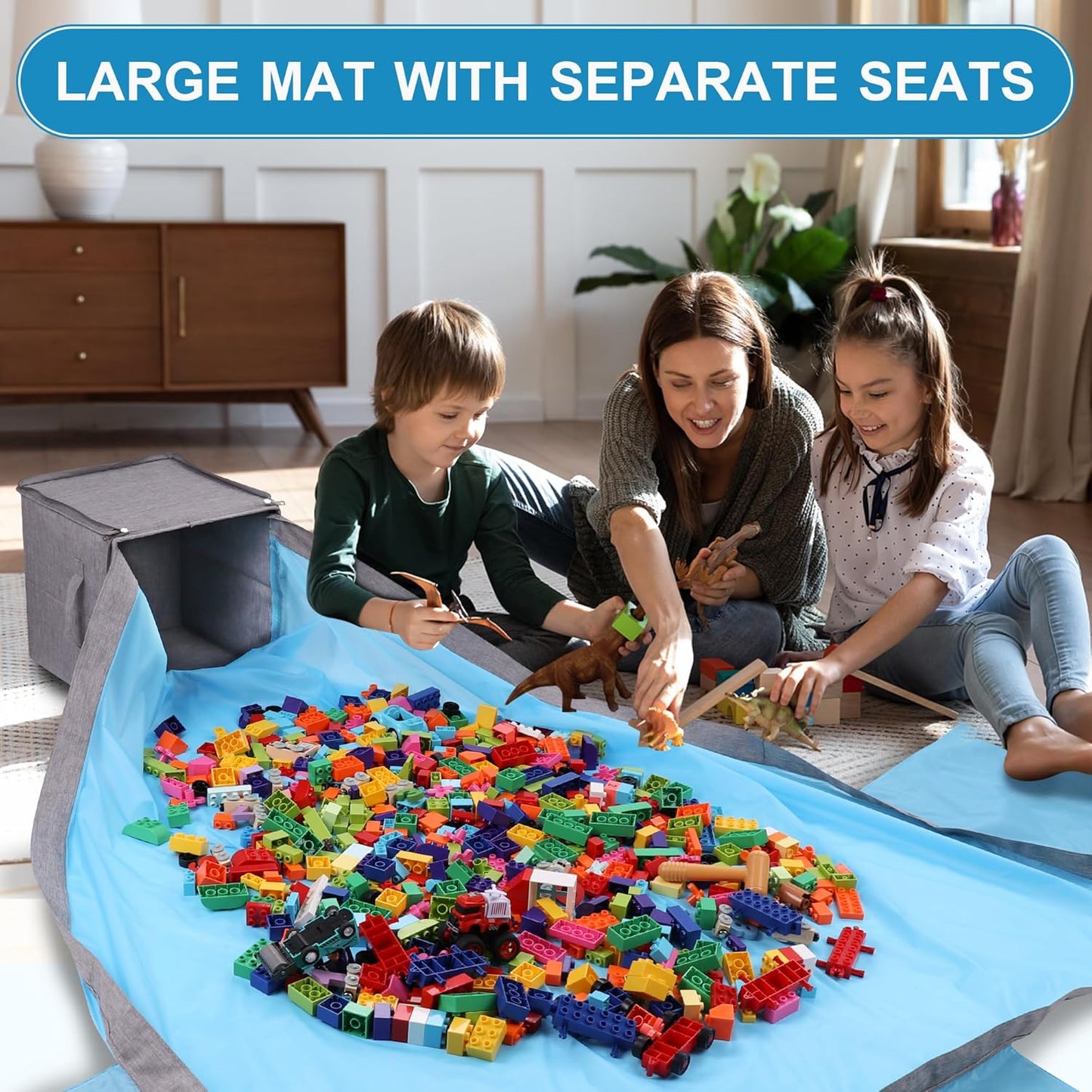 10 Seconds Cleanup Toy Storage Bin with Attached Play Mat – Extra Large Organizer Cube