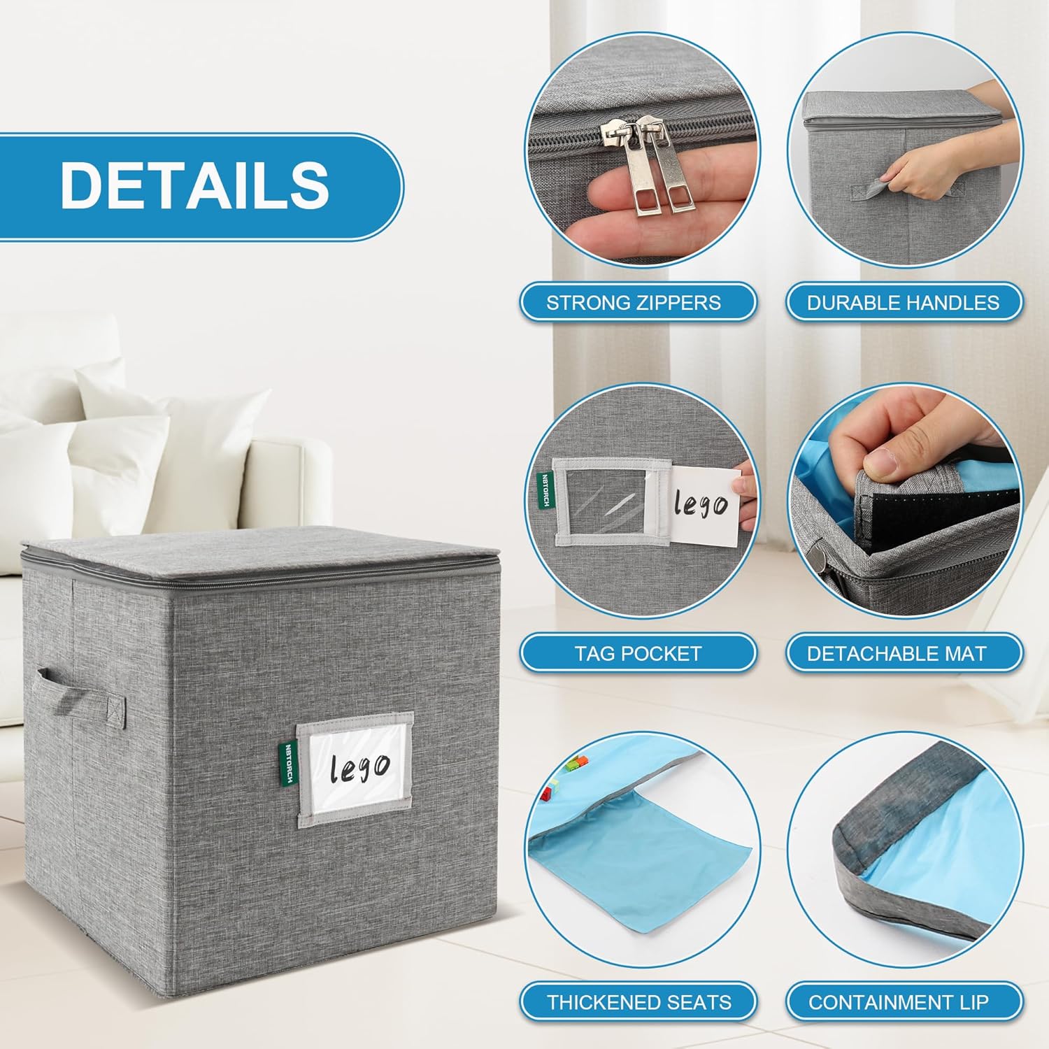 10 Seconds Cleanup Toy Storage Bin with Attached Play Mat – Extra Large Organizer Cube