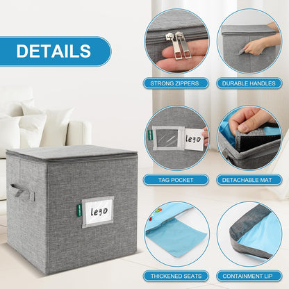 10 Seconds Cleanup Toy Storage Bin with Attached Play Mat – Extra Large Organizer Cube