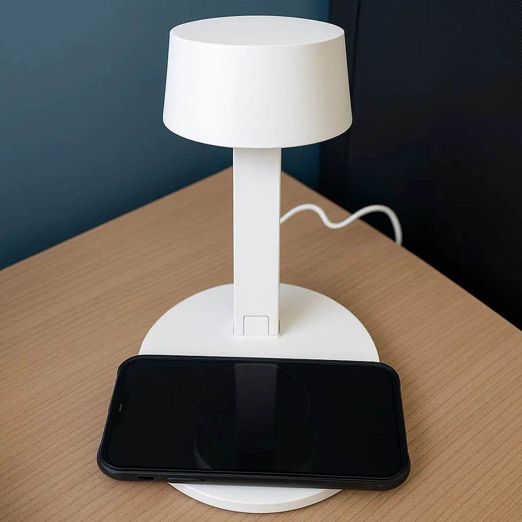 Modern White Desk Lamp with Wireless Charging – Touch Control LED Light