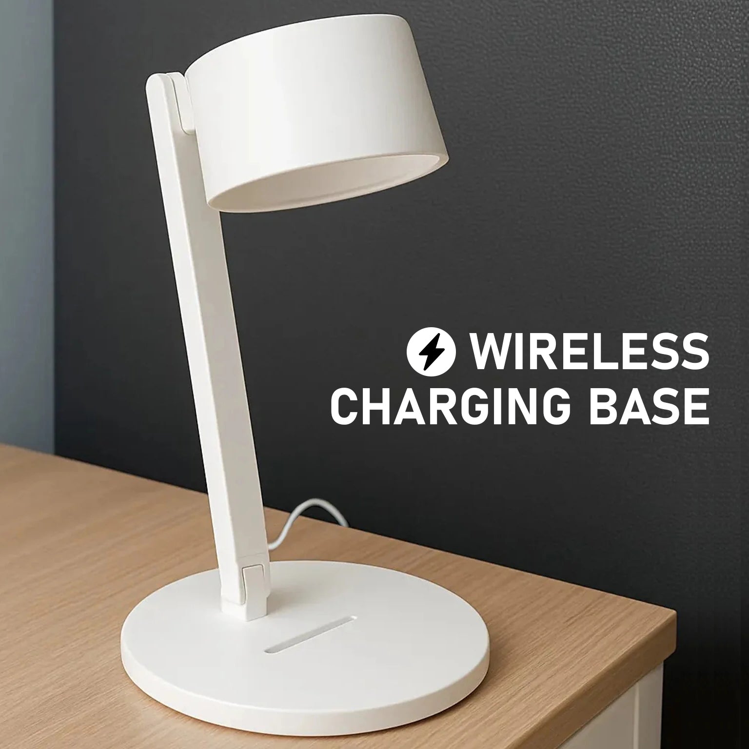Modern White Desk Lamp with Wireless Charging – Touch Control LED Light