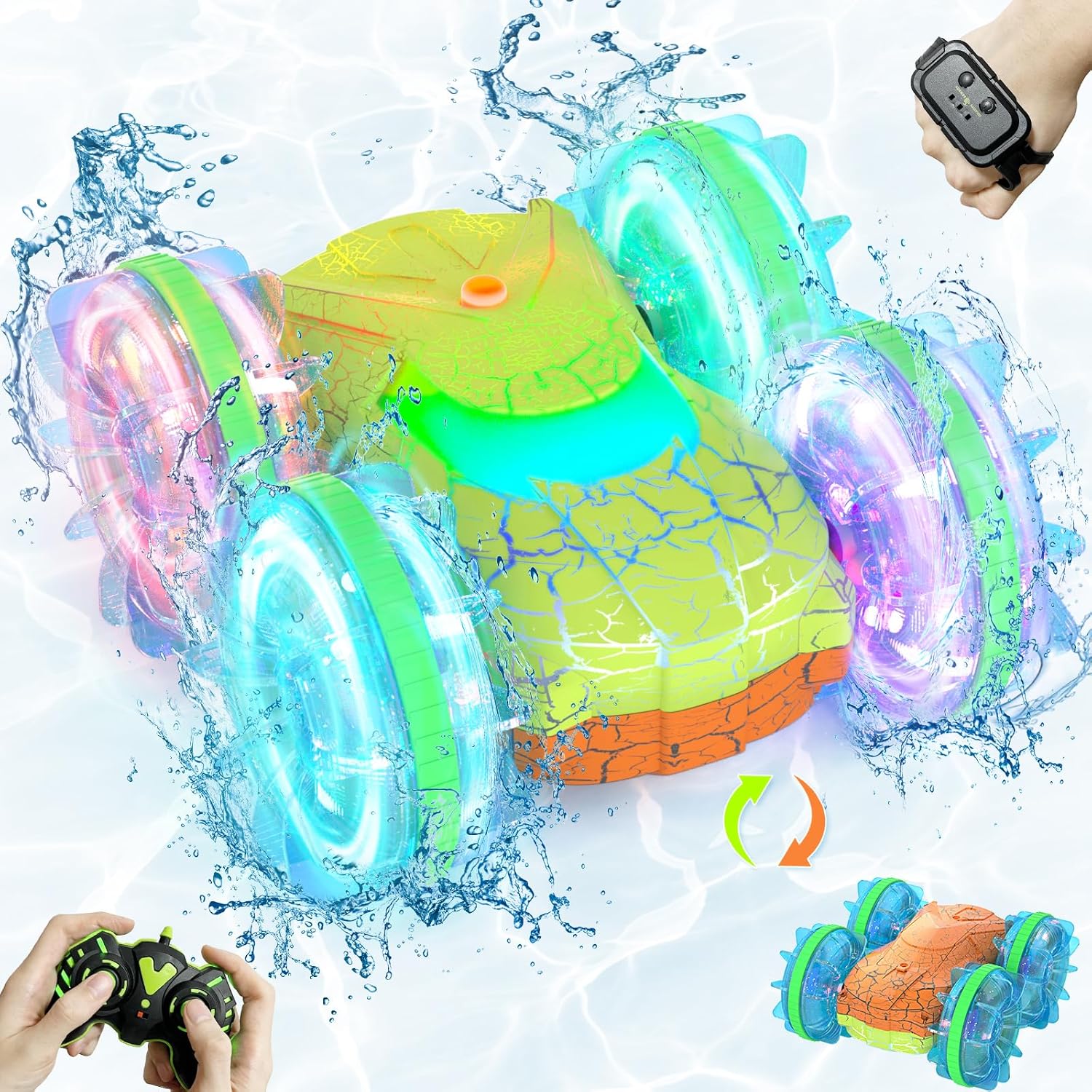 Amphibious RC Car – Land & Water Stunt Vehicle w/ LED + Gesture Control
