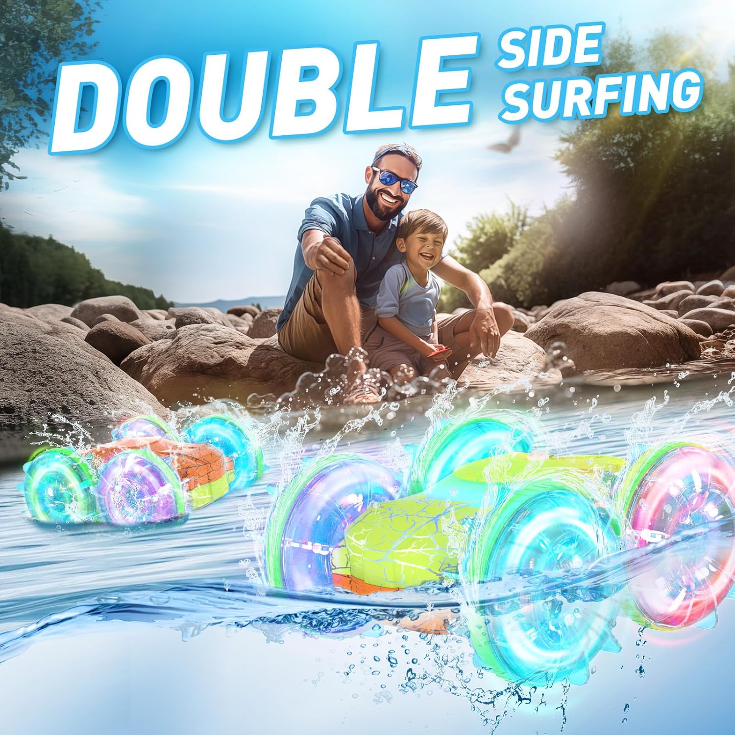 Amphibious RC Car – Land & Water Stunt Vehicle w/ LED + Gesture Control