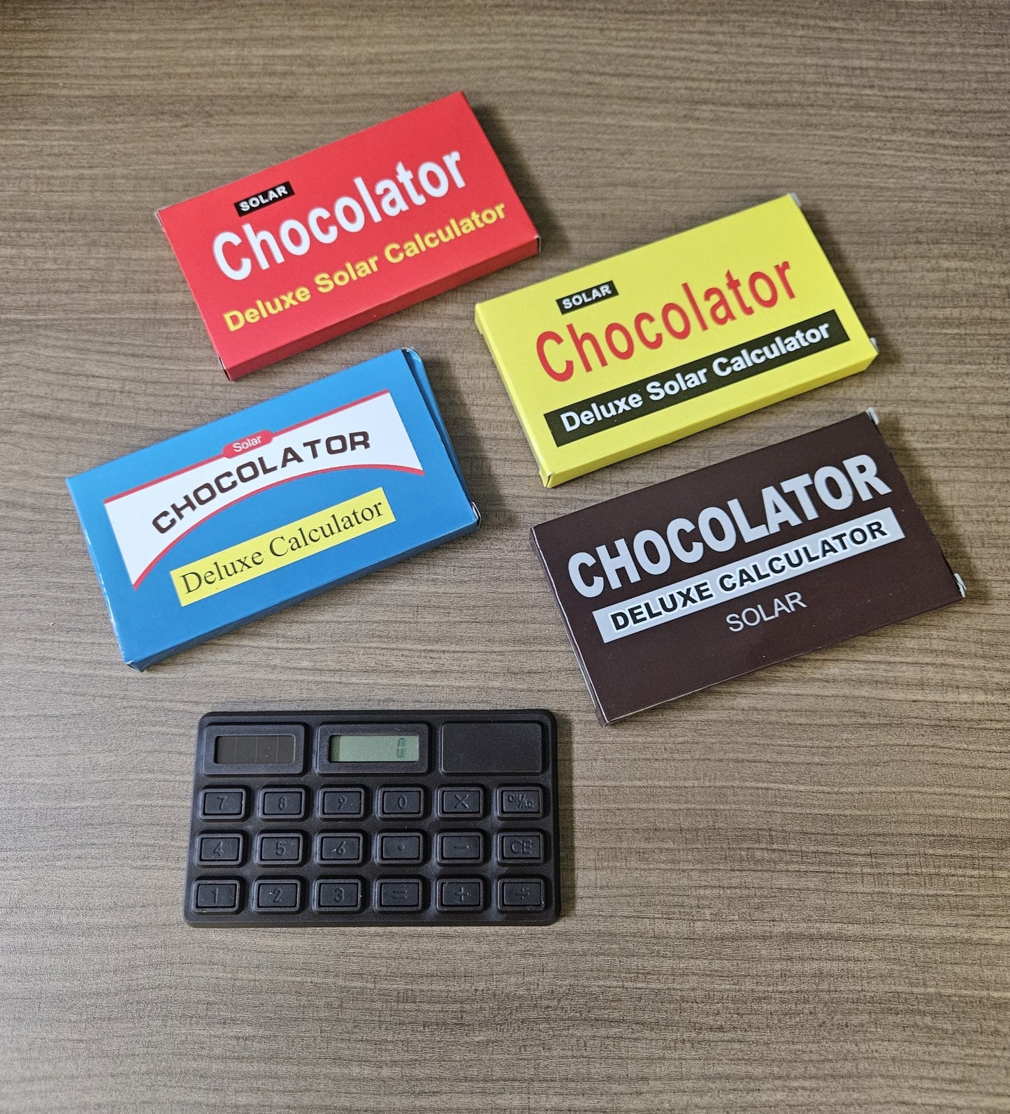 Solar Chocolate Bar Calculator – Solar-Powered, Novelty Desk Accessory - Assorted 4 Pack!