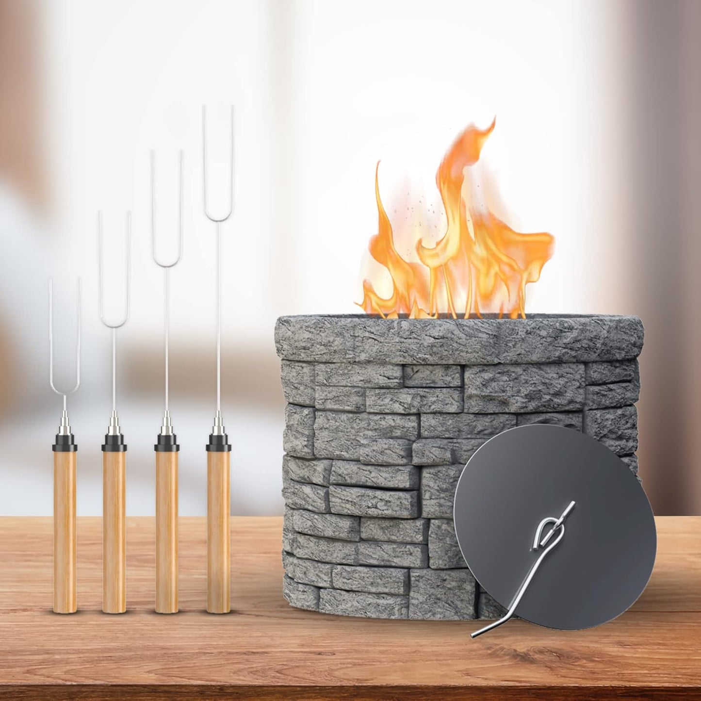 Concrete Tabletop S’mores Maker – Portable Smokeless Fire Pit with Extendable Sticks