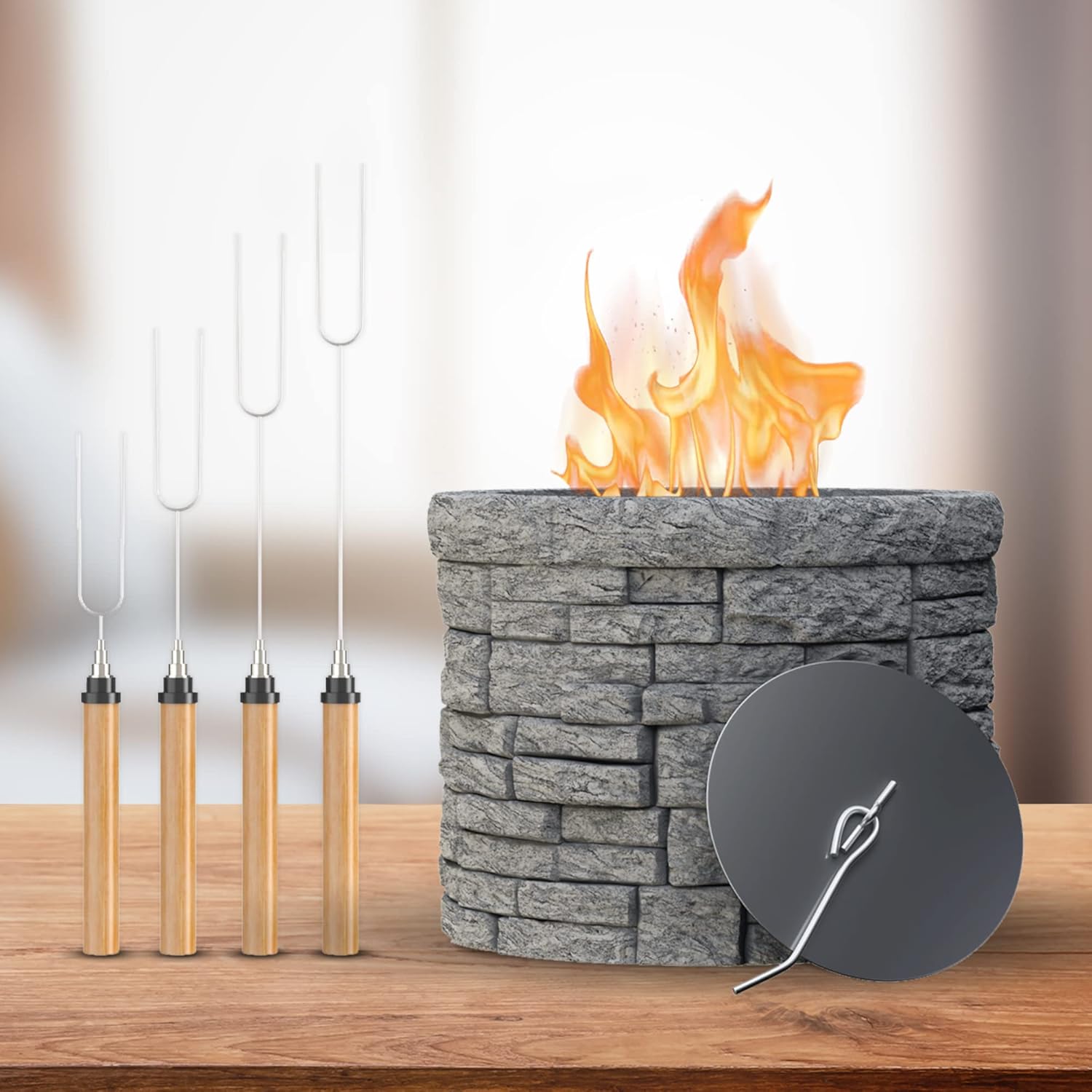 Concrete Tabletop S’mores Maker – Portable Smokeless Fire Pit with Extendable Sticks