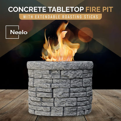 Concrete Tabletop S’mores Maker – Portable Smokeless Fire Pit with Extendable Sticks