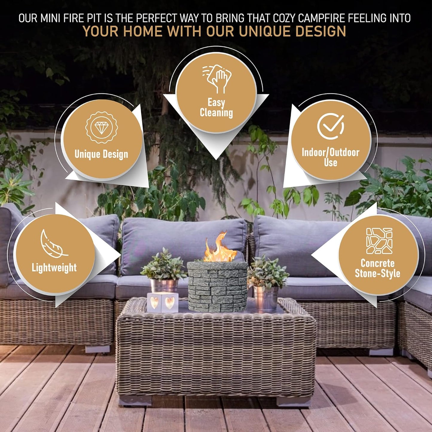 Concrete Tabletop S’mores Maker – Portable Smokeless Fire Pit with Extendable Sticks