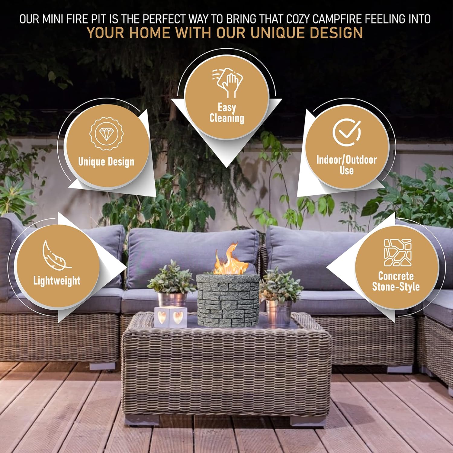 Concrete Tabletop S’mores Maker – Portable Smokeless Fire Pit with Extendable Sticks