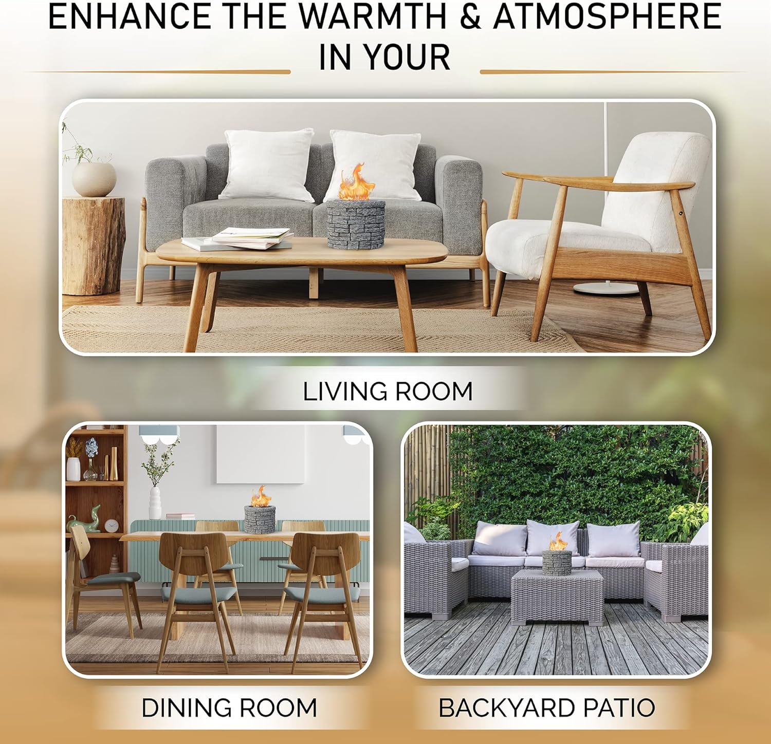 Concrete Tabletop S’mores Maker – Portable Smokeless Fire Pit with Extendable Sticks