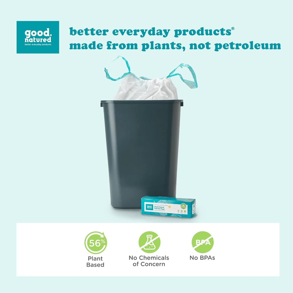 Eco-Friendly 13-Gallon Trash Bags – Plant-Based Bin Liners with Drawstring, Leak-Resistant (Choose Qty)