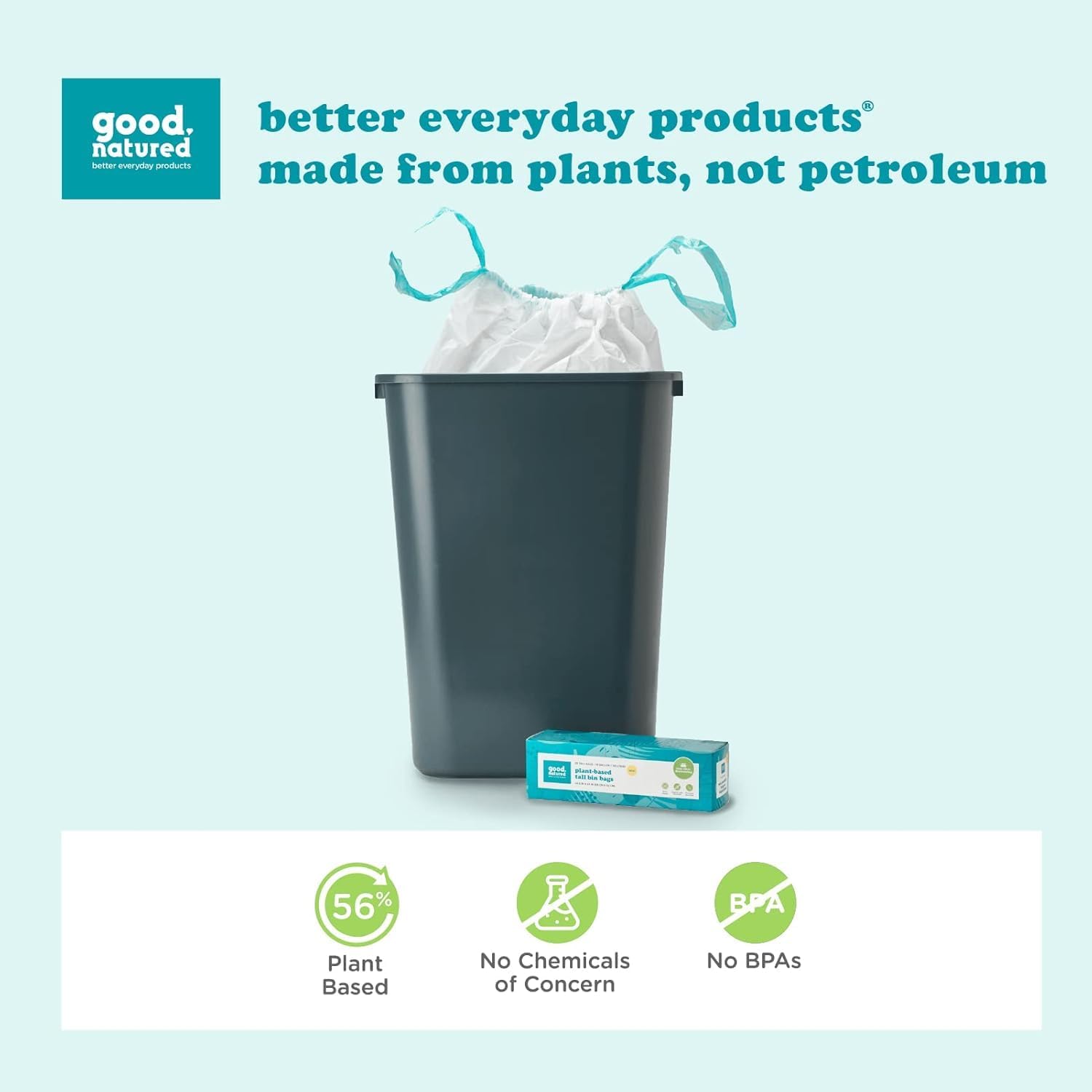 Eco-Friendly 13-Gallon Trash Bags – Plant-Based Bin Liners with Drawstring, Leak-Resistant (Choose Qty)