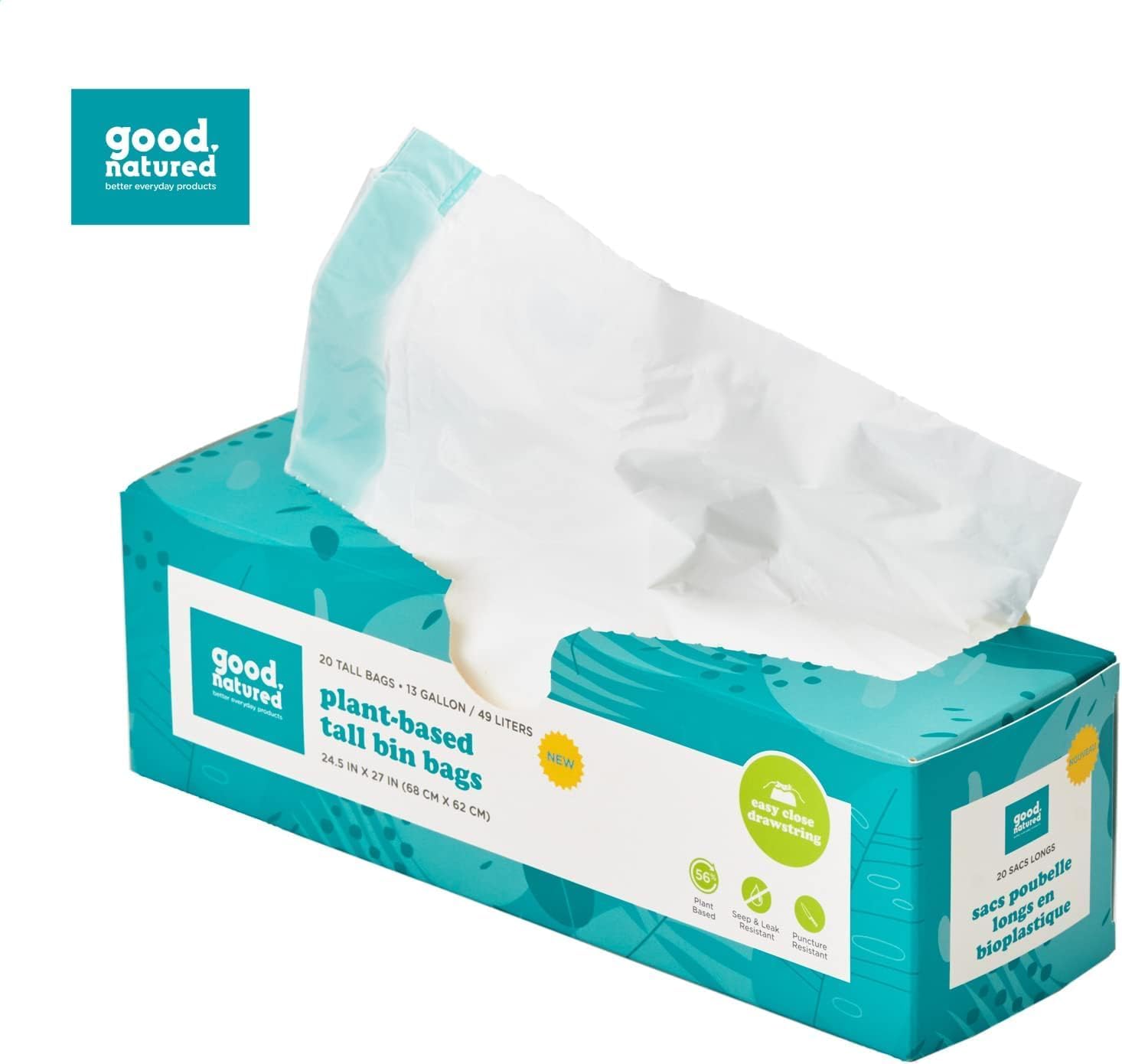 Eco-Friendly 13-Gallon Trash Bags – Plant-Based Bin Liners with Drawstring, Leak-Resistant (Choose Qty)