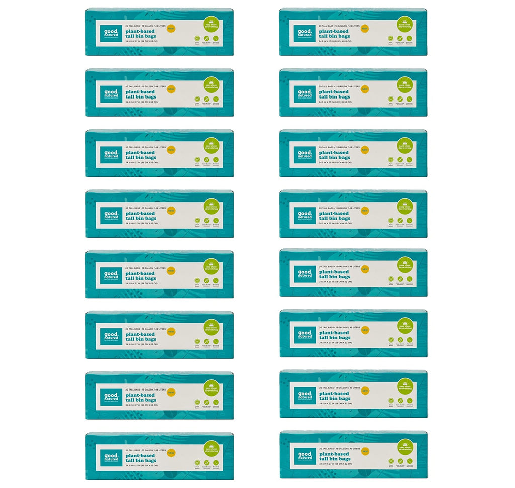 Eco-Friendly 13-Gallon Trash Bags – Plant-Based Bin Liners with Drawstring, Leak-Resistant (Choose Qty)