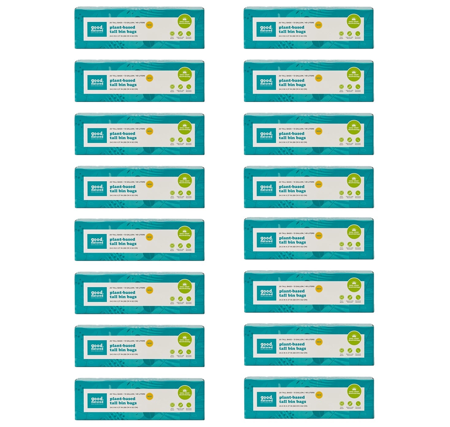 Eco-Friendly 13-Gallon Trash Bags – Plant-Based Bin Liners with Drawstring, Leak-Resistant (Choose Qty)