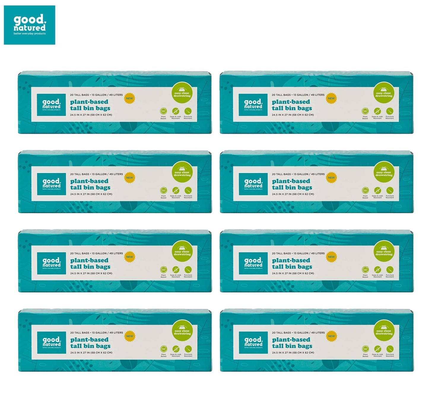 Eco-Friendly 13-Gallon Trash Bags – Plant-Based Bin Liners with Drawstring, Leak-Resistant (Choose Qty)