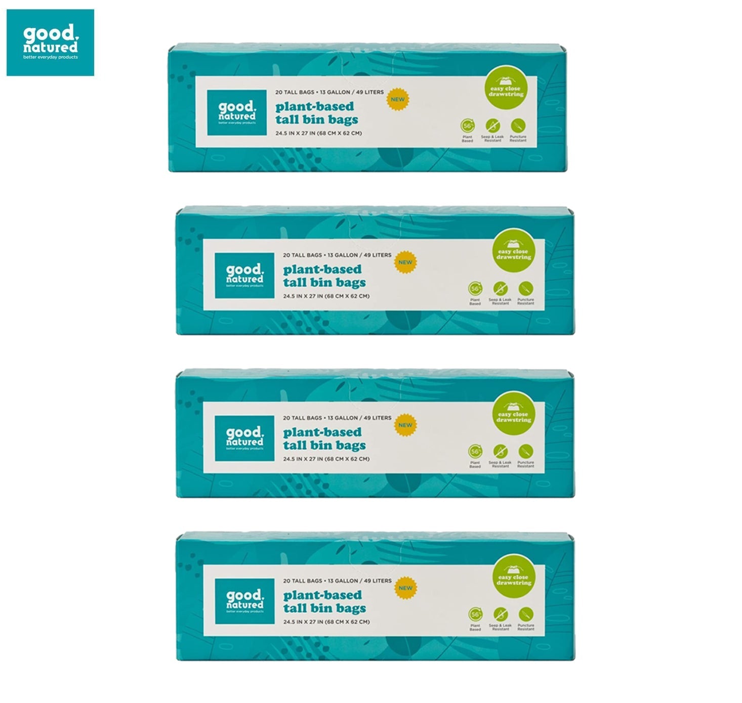 Eco-Friendly 13-Gallon Trash Bags – Plant-Based Bin Liners with Drawstring, Leak-Resistant (Choose Qty)